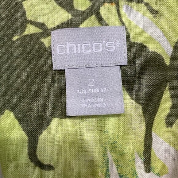 Chico's Size 12 Tropical Print Linen Button Front Blouse No Iron  3/4 Sleeves - Picture 4 of 5